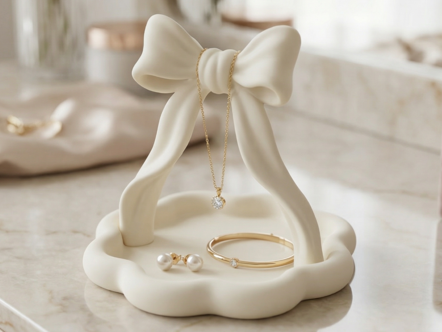 Ribbon Bow Organizer Vanity Jewelry Hold Catchall